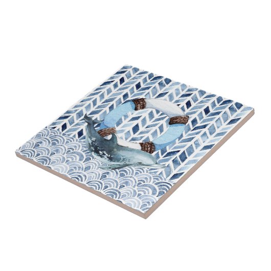 海模様のイルカと救命ブイ タイル (側面)