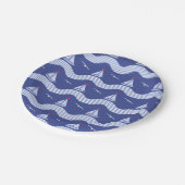 海模様のストライプの帆船 ペーパープレート (アングル)