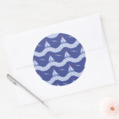 海模様のストライプの帆船 ラウンドシール (封筒)
