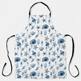 海模様の下の水色 エプロン