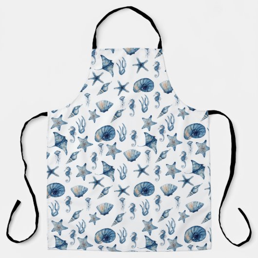 海模様の下の水色 エプロン (正面)