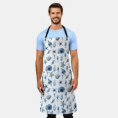 海模様の下の水色 エプロン (着用した状態)