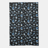 海模様の下の水色 キッチンタオル (縦)