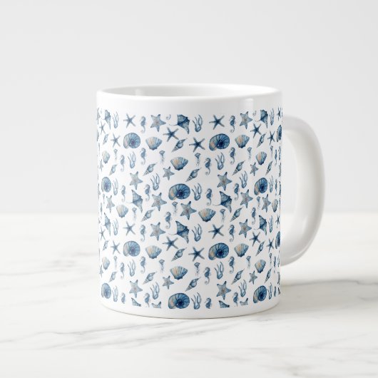 海模様の下の水色 ジャンボコーヒーマグカップ (正面右)