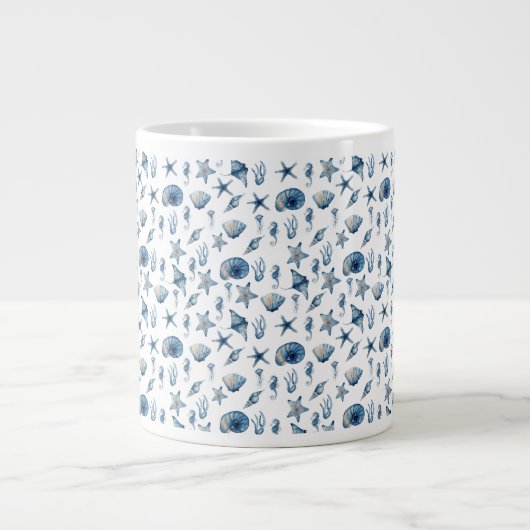 海模様の下の水色 ジャンボコーヒーマグカップ (正面)