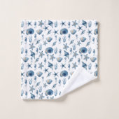 海模様の下の水色 バスタオルセット (ウォッシュタオル)