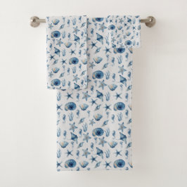 海模様の下の水色 バスタオルセット