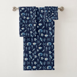 海模様の下の水色 バスタオルセット