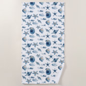 海模様の下の水色 ビーチタオル (正面)