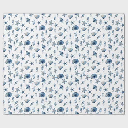 海模様の下の水色 ラッピングペーパー (フラット)