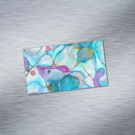 海毒：抽象芸術ブルー、ピンク、ティール（緑がかった色）デザイン マグネット名刺 (インサイチュ)