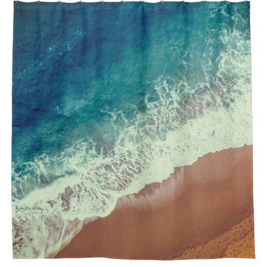 海水ビーチ砂シーサイドショアブルーブラウン シャワーカーテン (正面)