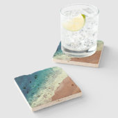 海水ビーチ砂夏シーサイドビーチフロント ストーンコースター (横)