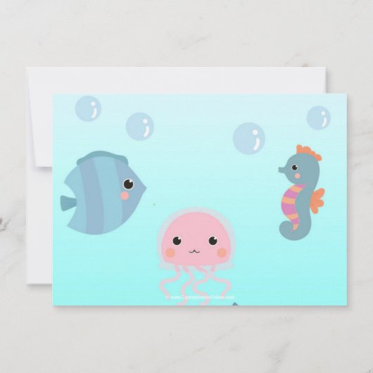 海水中の海獣の赤ちゃんシャワー サンキューカード (裏面)