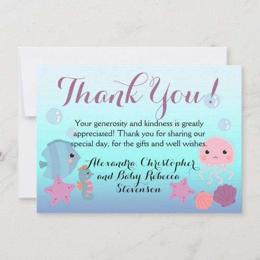 海水中の海獣の赤ちゃんシャワー サンキューカード (正面)