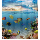 海水中コーラルリーフ熱帯魚 シャワーカーテン (正面)