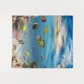 海水中コーラルリーフ熱帯魚 タペストリー (正面(横))