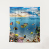 海水中コーラルリーフ熱帯魚 タペストリー (正面)