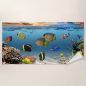 海水中コーラルリーフ熱帯魚 ビーチタオル (正面)