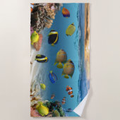 海水中コーラルリーフ熱帯魚 ビーチタオル (正面)