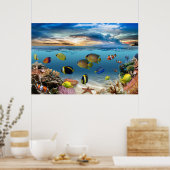 海水中コーラルリーフ熱帯魚 ポスター (キッチン)