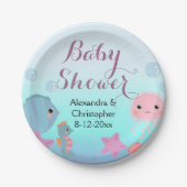 海水中シーアニマルビーチガールベビーシャワー ペーパープレート (正面)