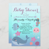 海水中シーアニマルビーチガールベビーシャワー 招待状 (正面/裏面)