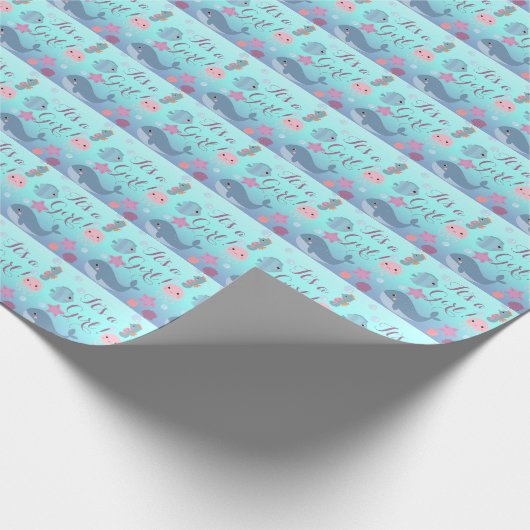 海水中海獣の赤ちゃんシャワーその女の子 ラッピングペーパー (角)