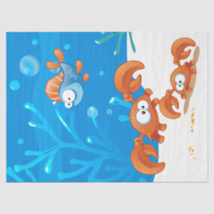 海水中競技かわいいカニおもしろいの魚のデコップ 薄葉紙