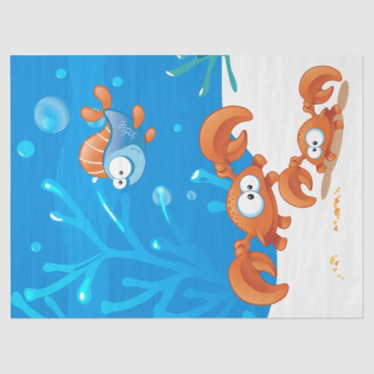 海水中競技かわいいカニおもしろいの魚のデコップ 薄葉紙 (正面)