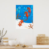 海水中競技かわいいシーホースヒトデのポスター ポスター (キッチン)