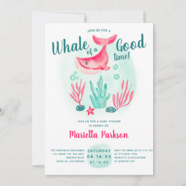 海水彩のベビーシャワーの下にいるかわいいクジラ 招待状