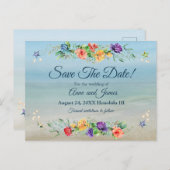 海水彩フローラ結婚式の日付を保存 案内ポストカード (正面/裏面)