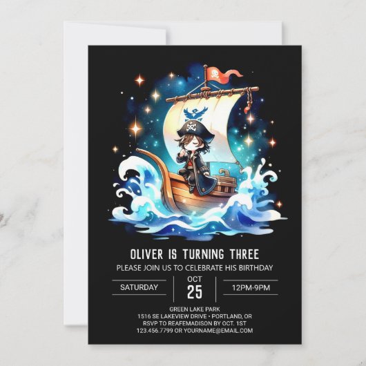 海水彩海賊版誕生日 招待状 (正面)