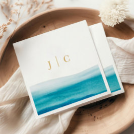 海水彩金ゴールドイニシャルビーチ結婚式 スタンダードランチョンナプキン