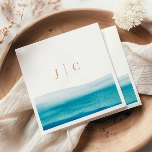 海水彩金ゴールドイニシャルビーチ結婚式 スタンダードランチョンナプキン