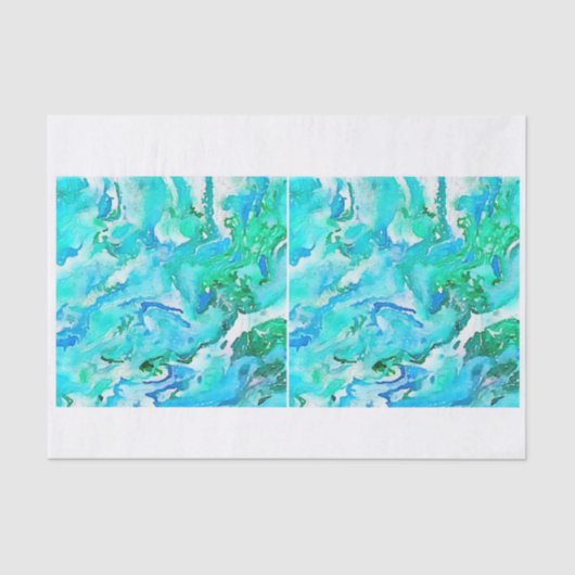 海水波の水彩画はdecoupageを緑化します 薄葉紙 (正面)