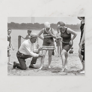 海水浴場の警察官 1922年 昔の写真 ポストカード