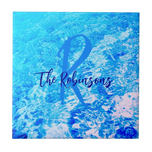 海水青ティール（緑がかった色）テンプレートファミリー名イニシャル タイル (正面)