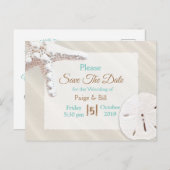 海沿いのヒトデの砂浜の結婚式の日付を保存 案内ポストカード (正面/裏面)