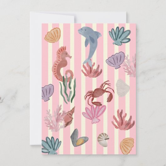 海沿いの手の下に描かれたマーメイド誕生日 招待状 (裏面)