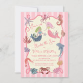 海沿いの手の下に描かれたマーメイド誕生日 招待状 (正面)