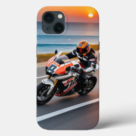 🏍️ 海沿いの景色のいい道を疾走するスポーツバイクライダー iPhone 13ケース