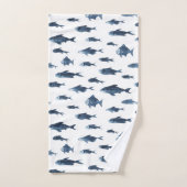 海沿いの青と白の魚のパターン バスタオルセット (ハンドタオル)
