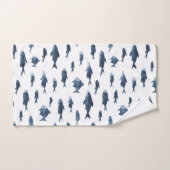 海沿いの青と白の魚のパターン バスタオルセット (ハンドタオル)