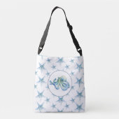 海沿いの青タコとヒトデの水色 クロスボディバッグ (裏面)