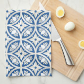 海沿い蓮のタイルのパターン – 白い蓮 キッチンタオル (四つ折り)