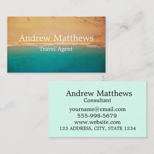 海沿岸ビーチシートラベルアクアブルーランドスケープ 名刺 (正面/裏面)