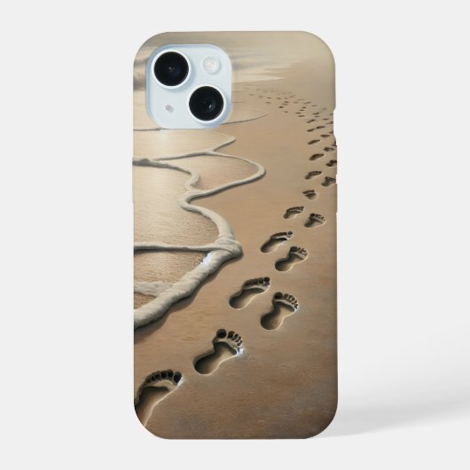 海泡とビーチの足跡 iPhone 15ケース (裏面)