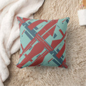 海泡グリーンダークレッド斜め抽象デザイン クッション (ブランケット)